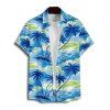 Tenue de vacances pour homme, motif cocotier, océan, chemise boutonnée à manches courtes et short à cordon de serrage double épaisseur, tenue de plage - Bleu S | US 4