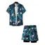 Vacation Men's Outfit Floral Tropical Leaf Pattern Button Up Roll Up Short Sleeve Shirt and Double-layered Drawstrings Shorts Beach Outfit - DEEP BLUE S | US 4