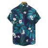 Vacation Men's Outfit Floral Tropical Leaf Pattern Button Up Roll Up Short Sleeve Shirt and Double-layered Drawstrings Shorts Beach Outfit - DEEP BLUE S | US 4