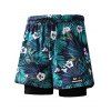 Vacation Men's Outfit Floral Tropical Leaf Pattern Button Up Roll Up Short Sleeve Shirt and Double-layered Drawstrings Shorts Beach Outfit - DEEP BLUE S | US 4