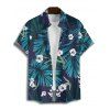 Vacation Men's Outfit Floral Tropical Leaf Pattern Button Up Roll Up Short Sleeve Shirt and Double-layered Drawstrings Shorts Beach Outfit - DEEP BLUE S | US 4