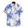 Chemise de vacances à motif floral Lily pour homme, boutonnée, retroussée, manches courtes, décontractée - Bleu Ciel 5XL