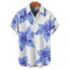Chemise de vacances à motif floral Lily pour homme, boutonnée, retroussée, manches courtes, décontractée - Bleu Ciel 5XL
