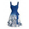Robe de plage courte à col en cœur et ceinture froncée à motif pieuvre ombré - Bleu XXXXXL | US 20