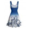 Robe de plage courte à col en cœur et ceinture froncée à motif pieuvre ombré - Bleu XXXXXL | US 20