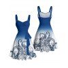 Robe de plage courte à col en cœur et ceinture froncée à motif pieuvre ombré - Bleu XXXXXL | US 20