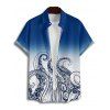 Chemise de vacances à motif poulpe ombré pour homme, boutonnée, retroussée, manches courtes, pour la plage - Bleu 5XL