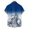 Chemise de vacances à motif poulpe ombré pour homme, boutonnée, retroussée, manches courtes, pour la plage - Bleu 5XL