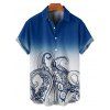 Chemise de vacances à motif poulpe ombré pour homme, boutonnée, retroussée, manches courtes, pour la plage - Bleu 5XL
