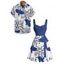 Vacation Couple Outfit Flying Bird Paisley Pattern Ruched Bust Belt Sweetheart Neck Dress and Button Up Shirt Casual Matching Outfit - Bleu S | US 4