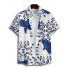 Vacation Couple Outfit Flying Bird Paisley Pattern Ruched Bust Belt Sweetheart Neck Dress and Button Up Shirt Casual Matching Outfit - Bleu S | US 4