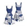 Vacation Couple Outfit Flying Bird Paisley Pattern Ruched Bust Belt Sweetheart Neck Dress and Button Up Shirt Casual Matching Outfit - Bleu S | US 4
