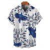 Vacation Couple Outfit Flying Bird Paisley Pattern Ruched Bust Belt Sweetheart Neck Dress and Button Up Shirt Casual Matching Outfit - Bleu S | US 4