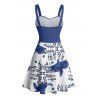 Vacation Couple Outfit Flying Bird Paisley Pattern Ruched Bust Belt Sweetheart Neck Dress and Button Up Shirt Casual Matching Outfit - Bleu S | US 4