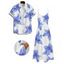Vacation Couple Outfit Lily Floral Pattern Pocket Spaghetti Strap A Line Long Dress and Button Up Shirt Casual Matching Outfit - Bleu Ciel S | US 4