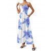 Vacation Couple Outfit Lily Floral Pattern Pocket Spaghetti Strap A Line Long Dress and Button Up Shirt Casual Matching Outfit - Bleu Ciel S | US 4