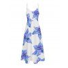 Vacation Couple Outfit Lily Floral Pattern Pocket Spaghetti Strap A Line Long Dress and Button Up Shirt Casual Matching Outfit - Bleu Ciel S | US 4