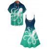 Vacation Couple Outfit Octopus Pattern Marine Life Print Spaghetti Strap Tank Dress and Button Up Shirt Beach Matching Outfit - Vert S | US 4