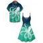 Vacation Couple Outfit Octopus Pattern Marine Life Print Spaghetti Strap Tank Dress and Button Up Shirt Beach Matching Outfit - Bleu de Minuit S | US 4