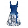 Vacation Couple Outfit Ombre Octopus Pattern Ruched Bust Belt Sweetheart Neck Dress and Button Up Shirt Beach Matching Outfit - Bleu S | US 4