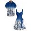 Vacation Couple Outfit Ombre Octopus Pattern Ruched Bust Belt Sweetheart Neck Dress and Button Up Shirt Beach Matching Outfit - Bleu S | US 4