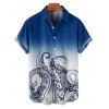 Vacation Couple Outfit Ombre Octopus Pattern Ruched Bust Belt Sweetheart Neck Dress and Button Up Shirt Beach Matching Outfit - Bleu S | US 4
