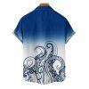 Vacation Couple Outfit Ombre Octopus Pattern Ruched Bust Belt Sweetheart Neck Dress and Button Up Shirt Beach Matching Outfit - Bleu S | US 4
