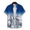 Vacation Couple Outfit Ombre Octopus Pattern Ruched Bust Belt Sweetheart Neck Dress and Button Up Shirt Beach Matching Outfit - Bleu S | US 4