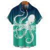 Chemise de vacances à imprimé pieuvre pour homme, décontractée, boutonnée, à manches courtes et retroussable - Vert 5XL