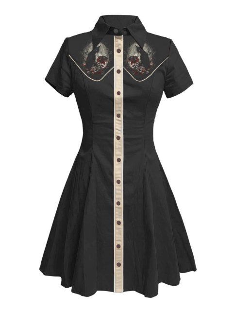 Robe de vacances à motif chat avec chapeau, couleur contrastée, 100 % coton, col rabattu, manches courtes