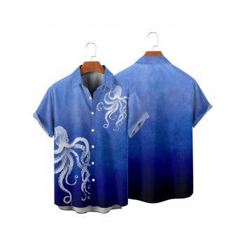 Men's Octopus Pattern Vacation Shirt Button Up Roll Up Short Sleeve Beach Shirt