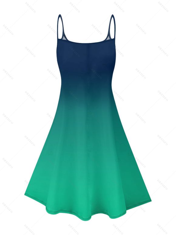 Robe d'été à bretelles spaghetti, taille haute, col en V, imprimé poulpe, sans manches, coupe trapèze - Vert profond XXXXXL | US 20