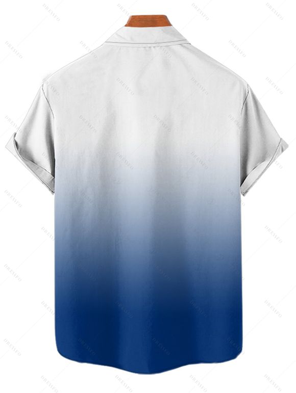 Chemise à manches retroussables et imprimé poulpe pour homme, chemise décontractée boutonnée à manches courtes - Bleu clair 4XL