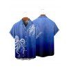 Chemise de vacances à motif pieuvre pour homme, boutonnée, retroussée, manches courtes, pour la plage - Bleu profond 5XL