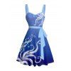 Robe de plage courte à volants et col en cœur, motif pieuvre, ceinture et buste froncé - Bleu profond XXXXXL | US 20