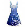 Robe de plage courte à volants et col en cœur, motif pieuvre, ceinture et buste froncé - Bleu profond XXXXXL | US 20
