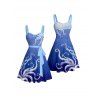 Vacation Couple Outfit Octopus Pattern Ruched Bust Belt Sweetheart Neck A Line Mini Dress and Button Up Shirt Beach Matching Outfit - Bleu profond S | US 4