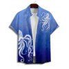Vacation Couple Outfit Octopus Pattern Ruched Bust Belt Sweetheart Neck A Line Mini Dress and Button Up Shirt Beach Matching Outfit - Bleu profond S | US 4