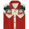Chemise de vacances pour homme, motif chat avec chapeau, couleur contrastée, 100 % coton, col rabattu, boutonnée, décontractée - Rouge 5XL