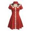 Robe de vacances à motif chat avec chapeau, couleur contrastée, 100 % coton, col rabattu, manches courtes, coupe trapèze - Rouge M | US 6