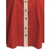 Robe de vacances à motif chat avec chapeau, couleur contrastée, 100 % coton, col rabattu, manches courtes, coupe trapèze - Rouge M | US 6