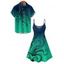 Octopus Print V Neck High Waist Spaghetti Strap Dress and Roll Up Sleeve Shirt Hawaii Outfit - Bleu clair S | US 4