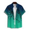 Octopus Print V Neck High Waist Spaghetti Strap Dress and Roll Up Sleeve Shirt Hawaii Outfit - Vert profond S | US 4