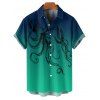 Octopus Print V Neck High Waist Spaghetti Strap Dress and Roll Up Sleeve Shirt Hawaii Outfit - Vert profond S | US 4