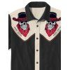 Chemise gothique à col rabattu et boutons pour homme, motif squelette avec chapeau de cowboy, couleur contrastée, 100 % coton, idéale pour les vacances - Noir M