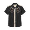 Gothic Couple Outfit Skeleton with Cowboy Hat Pattern Contrast Color 100% Cotton Turn Down Collar Dress and Button Up Shirt Matching Outfit - Noir S | US 4