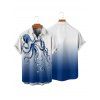 Octopus Print V Neck High Waist Spaghetti Strap Dress and Roll Up Sleeve Shirt Hawaii Outfit - Bleu clair S | US 4