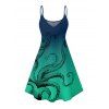 Octopus Print V Neck High Waist Spaghetti Strap Dress Sleeveless Summer A Line Cami Dress