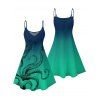 Robe d'été à bretelles spaghetti, taille haute, col en V, imprimé poulpe, sans manches, coupe trapèze - Vert profond S | US 4