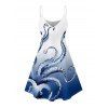 Octopus Print V Neck High Waist Spaghetti Strap Dress Sleeveless Summer A Line Cami Dress